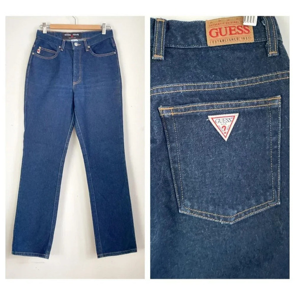 Vintage Guess Jeans USA Dark Wash Bootleg High Waist Jeans 30 - Picture 1 of 9